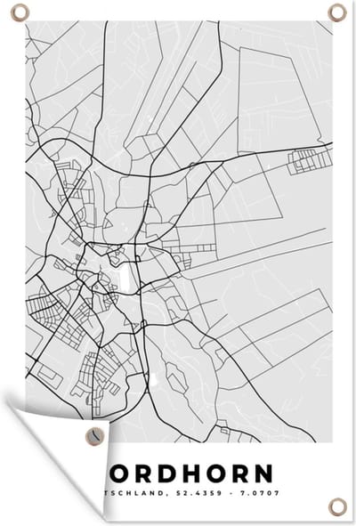 Muurdecoratie Duitsland - Nordhorn - Kaart - Stadskaart - Plattegrond - 120x180 cm - Tuinposter - Tuindoek