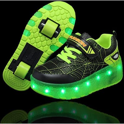 Oplaadbare Kinder Runaway Schoenen Automatisch met Verlichting Enkele en Dubbele Wielen Skates LED Lichtgevende Schoenen 33 green