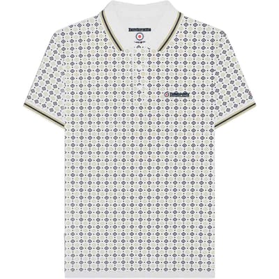 Lambretta Heren SS25 Geometrisch Poloshirt (Wit/Navy/Cashew)