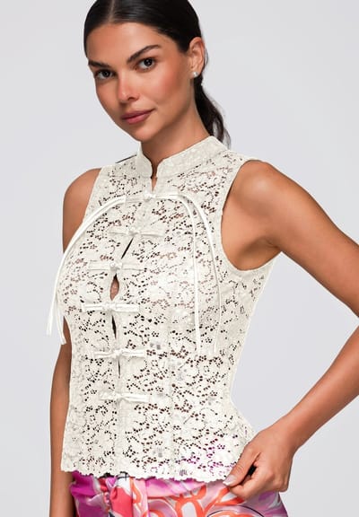 OMBRE Blouse - Slim Fit - Katoen - Mouwloos Crème S/M