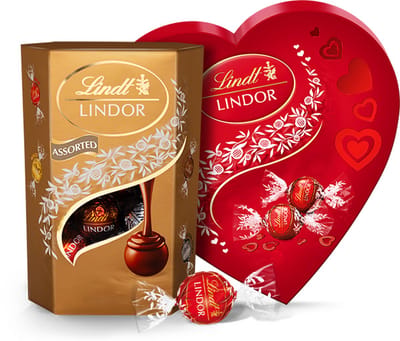 Lindt LINDOR Chocolade Bundel 400 gram - Melkchocolade, Witte chocolade, Pure chocolade, Hazelnoot chocolade - Rood Hart - Chocolade Cadeau - Kerstcadeau