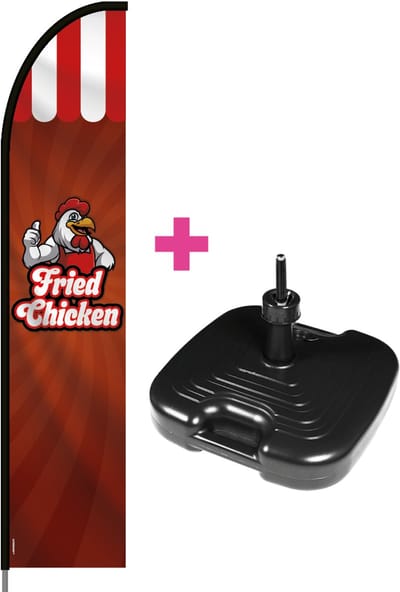 Beachflag - Fried Chicken - Vlag + Parasolvoet + Rotator + Hengelsysteem + Draagtas - Actievlag.nl