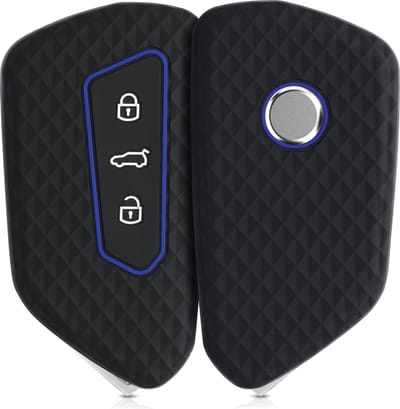 kwmobile autosleutel hoesje geschikt voor VW Golf 8 3-knops autosleutel hoes - TPU autosleutel behuizing - Beschermende auto sleutel case - Sleuteletui in zwart / blauw