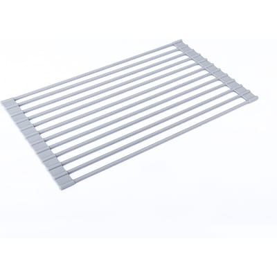 Over de gootsteen afdruiprek Opvouwbaar ontwerp Roestvrij Antislip Sterk metaal Wijdverbreid Oprolbaar Afwasdroogrek Silicone and Round 42x24.5cm white