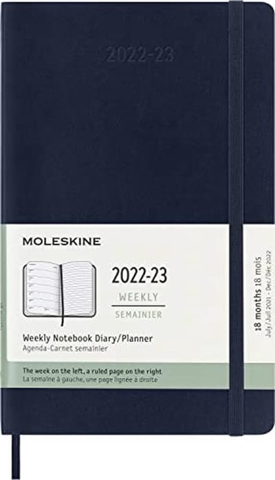 Weekplanner 18 Maanden - Agenda Planner - Afspraken Bijhouden - Zachte Kaft Elastische Sluiting - Large 13x21cm - Saffierblauw