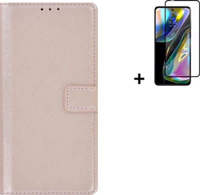 MoDo hoesje Geschikt voor Motorola Moto G52 - Kunstleer Book Case - Rose goud hoesje met full screenprotector