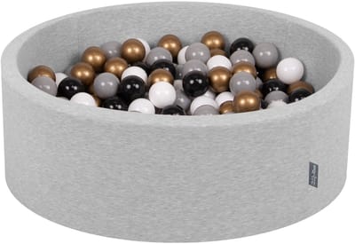 KiddyMoon ballenbad 90x30cm - 300 ballen ∅ 7cm ballenbad met kleurrijke ballen voor baby's kinderen rond - lichtgrijs:wit/grijs/zwart/goudkleurig