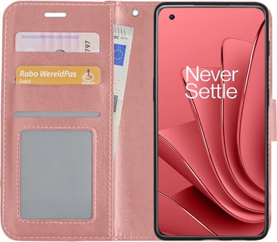 Hoesje - Met Pasjeshouder - Geschikt voor OnePlus 10 Pro - Luxe Bookcase Portemonee - Flip Case - Kunstleer Book Case - Flipcase - Book Cover - Walletcase - Portemonneehoes - Rosé goud