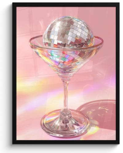 Poster in lijst - Fotolijst 50x70 cm - Posters - Martiniglas - Discobal - Fonkelende lichtvlekken - Posterlijst zwart - Decoratie - Wanddecoratie woonkamer - Muurdecoratie slaapkamer