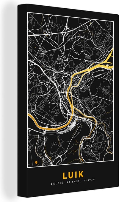 Canvas Schilderij Kaart - Goud - Luik - Plattegrond - Stadskaart - 20x30 cm - Wanddecoratie