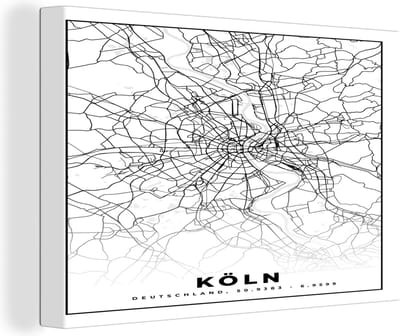 Canvas Schilderij Plattegrond - Köln - Kaart - Stadskaart - 30x20 cm - Wanddecoratie