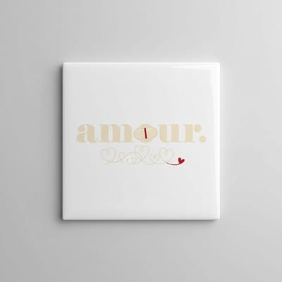 Amour Liefde Tekst Decoratieve Tegel 15×15 cm – Elegante Romantische Wandtegel voor Slaapkamer & Cadeau Decor