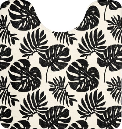 WC mat met uitsparing 55x60 cm - Antislip - Modern - Monstera - Zwart - Toiletmat met uitsnijding - Vloermat - Douchemat - Toilet tapijt - Toiletmatten