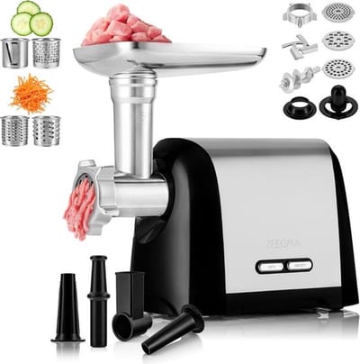 Professionele Worstenmaker – Worstenvul Machine – Elektrische Gehaktmolen – Vleessnijmachine – ETL Goedgekeurd – Compact Design – Zilver