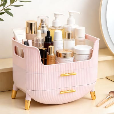 Cosmetische Makeup Organizer met 2 Lades, Antislip Make-up Organizer voor Slaapkamer, Badkamer en Make-up Tafel, Perfect voor Huidverzorging en Ruimte Decoratie (Roze)