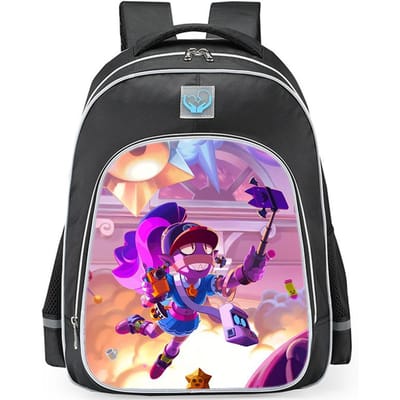 Brawl Stars Kleurrijke Geestenhond Print Zwarte Achtergrond Sci-Fi Stijl Dubbelzijdige Reflecterende Strip Grote Capaciteit Schooltas Reflective black - medium