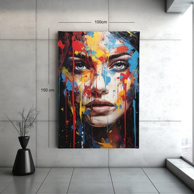 Canvas Schilderij Vrouw - Kleurrijk - Vrouw gezicht - Modern - Wanddecoratie - 60x40x2 cm