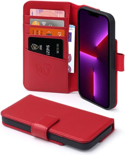 MobyDefend Hoesje - Geschikt voor iPhone 13 Pro Max - Luxe Leren Wallet Bookcase - Rood