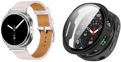 Strap-it Bundel – Leren Smartwatch Band met Gespsluiting (Roze) + Hard Case met Screenprotector Glas (Zwart) geschikt voor Samsung Galaxy Watch 8 (40mm)