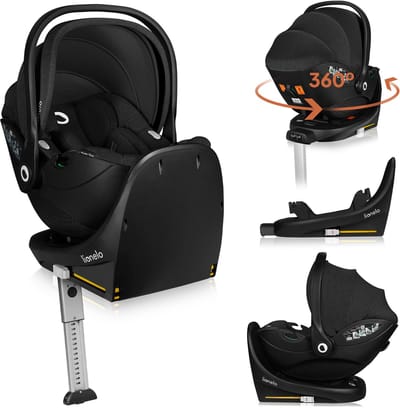 Lionelo Moxie i-Size Set – Autostoeltje met draaibare ISOFIX-basis – Autostoel RWF vanaf geboorte – Bamboe stof – 360° rotatie – Magnetische gordelhaakjes – Dri-Seat – Hoofdsteun met memory foam – 4,3 kg – Ademend & wasbaar