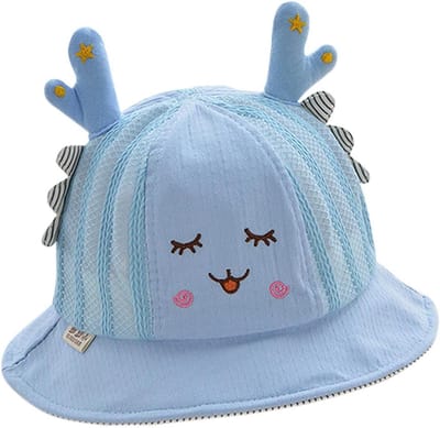Baby Zonnehoed - Kinder Pet - Bescherming Zomer - Uniek Cartoon Design - 48 cm Hoofdomtrek - Blauw