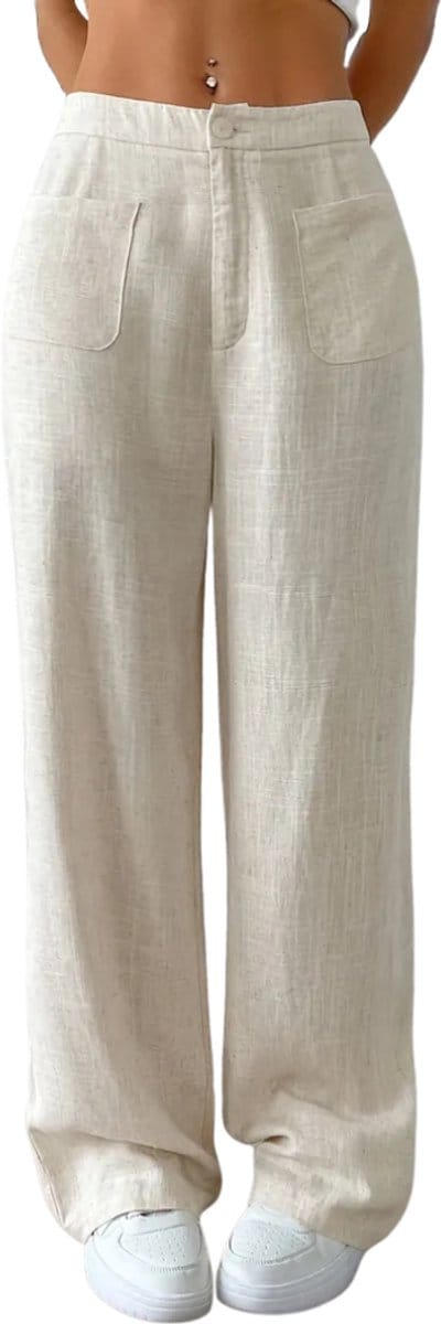 Livano Linnen Broek Dames - Zomerbroek - Volwassenen - Lange Broek - Pantalon - Strandbroek - Zomer - Ibiza Stijl - Beige - Maat S