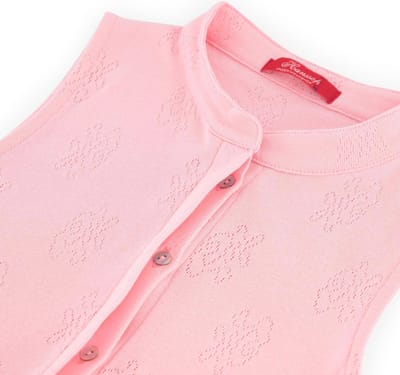 Exclusief Luxueus Kinder nachtkleding van Hanssop zacht koraal-roze Hanssop Suit-pyjama, elegant, luxe pure katoen. Hanssop Suit-pyjama, zonder mouwen, luxe vervaardigde blinde knoopsluiting, parelmoer knoopjes. Onderstuk is een korte broek, maat 116