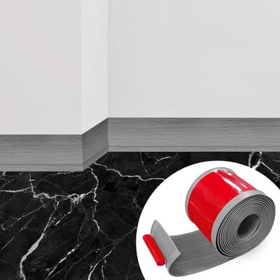 Zelfklevende PVC Plinten van 10 m - Overgangsrail voor Vloeren, Ideaal voor Keuken, Badkamer en Woonkamer (Grijs Houtnerf)