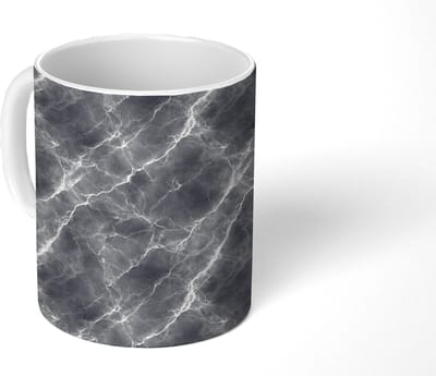 Mok - Koffiemok - Donkergrijs - Bliksem - Marmer print - Mokken - 350 ML - Beker - Koffiemokken - Theemok