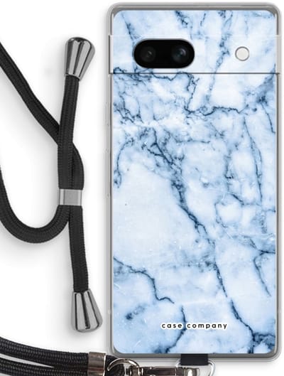Case Company® - Hoesje met koord geschikt voor Google Pixel 7A hoesje met Koord - Blauw marmer - Telefoonhoesje met Zwart Koord - Bescherming aan alle Kanten en Over de Schermrand