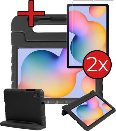 Hoesje - Geschikt voor Samsung Galaxy Tab S6 Lite - Met 2x Screenprotector - Kinderhoes - Shockproof Bumper - Kidsproof Case - Tablethoes - Kinder Hoes Cover - Zwart