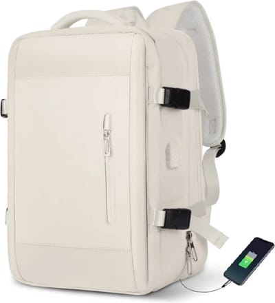 Avoir Avoir®-Veelzijdige en stijlvolle unisex reis-/weekendtas rugzak-Beige-36-55 liter-45x32x22 cm-NYLON voeringmateriaal-Comfortabele handgreep-USB-uitgang-17 inch laptopvak