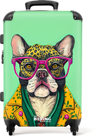 NoBoringSuitcases.com® - Koffer groot - Rolkoffer lichtgewicht - Hond - Hippie - Dieren - Bril - Vakantie reiskoffer met 4 wielen - Grote trolley XL - Travel suitcase large - 20 kg bagage - Ruimbagage medium met TSA slot