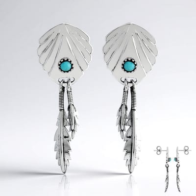 Cavill - 925 Sterling Zilveren Oorbellen - Blauwe Kingman Mohave Turkoois 0,235 ct - Ronde Cabochon - Handgemaakt Boho Veermotief
