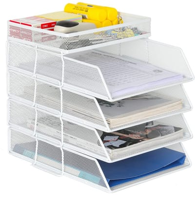 OmGoods - Dailygoody - Bureau Organizer - Documentenhouder - Stijlvol en Functioneel - Wit - Tijdschrift Opslag - Perfect voor Kantoor en Thuis - 4 Laags Model