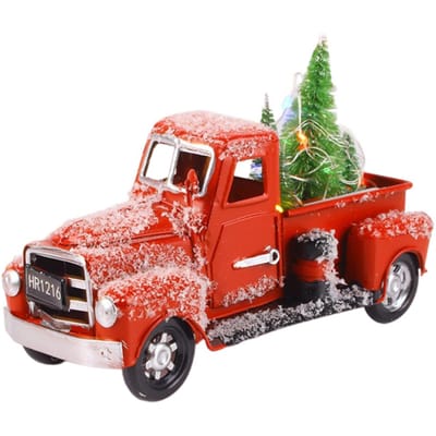 Kerst Vintage Rode Truck Metalen Truck Auto met Kerstbomen Ornamenten voor Thuis Open Haard beige