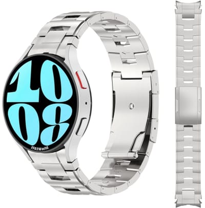 Stravo Oracle Titanium Metalen Horlogebandje met Drukknopsluiting – Premium metalen smartwatch bandje geschikt voor Samsung Galaxy Watch 7 / Watch 6 (Classic) / Watch 5 (Pro) / Watch 4 (Classic) / Watch FE – Zilver + inclusief versteltool