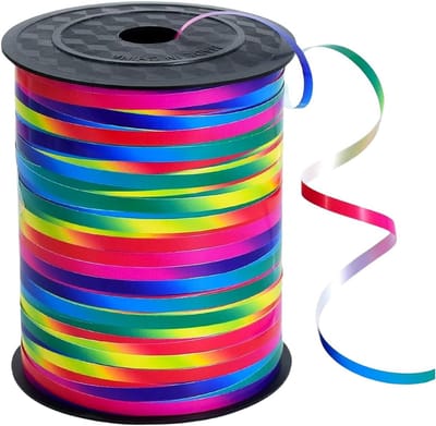Regenboog krullint 500 meter voor ballonnen, 457 m glanzend, geplooid ballonlint, ballonkoord, feestkrullinten voor geschenkverpakking, knutselen, strikken, kerstverjaardag, bruiloftsfeestdecoraties Sliky:regenboog