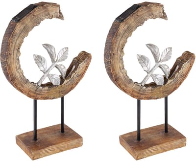 Solarlamp tuin houtlook tuindecoratie solarlamp maan voor buiten, tak zilver, LED 3000K warm wit, LxH 24x52 cm, set van 2