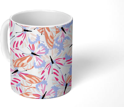 Mok - Koffiemok - Vlinders - Vliegen - Patronen - Mokken - 350 ML - Beker - Koffiemokken - Theemok