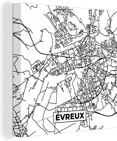 Canvas Schilderij Stadskaart - Frankrijk - Évreux - Kaart - Plattegrond - Zwart wit - 20x20 cm - Wanddecoratie