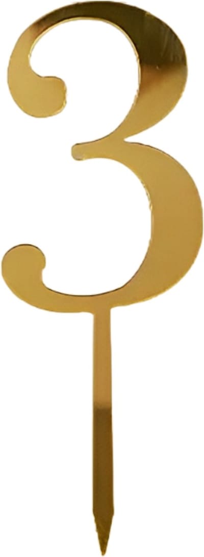 Cake Topper Cijfer 3 - Goud - 1 Stuk - Taarttopper - Taartdecoratie - Taartversiering