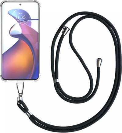 Telefoonhoesje Geschikt voor Motorola Edge 30 Fusion Transparant ShockProof met Afneembaar Universeel Telefoonkoord - Cover Case Siliconen ShockProof with Lanyard - Smartphonica geschikt voor Motorola Edge 30 Fushion