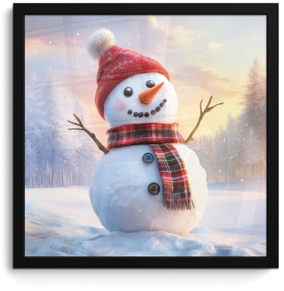 Poster in lijst - Fotolijst 40x40 cm - Posters - Sneeuwpop - Zonsondergang - Wit - Posterlijst zwart - Decoratie - Wanddecoratie woonkamer - Muurdecoratie slaapkamer