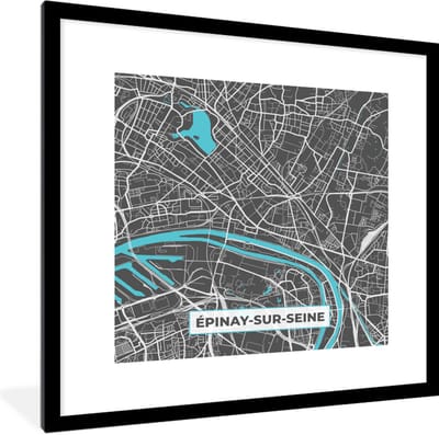 Fotolijst incl. Poster - Frankrijk – Épinay-sur-Seine – Stadskaart – Plattegrond – Kaart - 40x40 cm - Posterlijst
