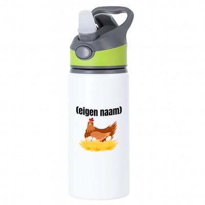 Hacebo® - kip met nest waterfles met rietje groen - Kippen - kippen liefhebbers - iemand die houdt van kippen - verjaardag - cadeau - kado - water fles - 650ML