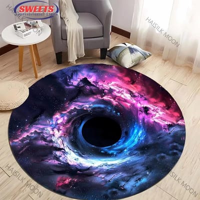 3D HD Kosmisch Zwart Gat Gedrukt Rond Tapijt, Stoeltapijt, Duurzame Antislip Deurmat Speelmat voor Kinderen Woonkamer Slaapkamer Tapijten Diameter -60cm