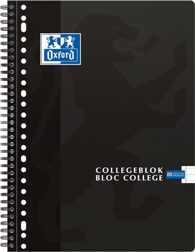 5 x  Oxford Collegeblok - Notitieblok - A4+ - 23-gaats - lijn - 160blz - zwart