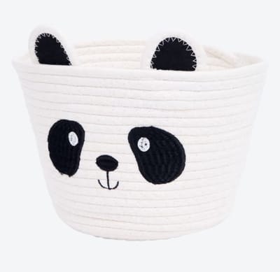 Opbergmand met dierenhoofd - Ø 25 x 18 cm - Panda - Wit - Rond
