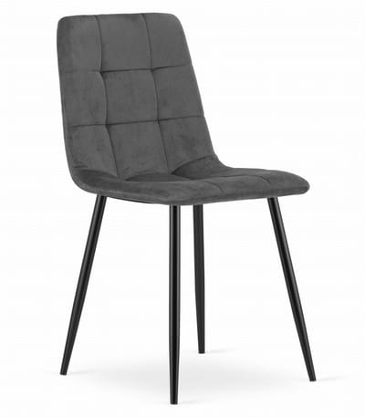 Eetkamerstoel KARA Donkergrijs – Velvet Bekleding, Ergonomisch Design, Zwarte Metalen Poten, Comfortabele Zitting, Max. 120 kg